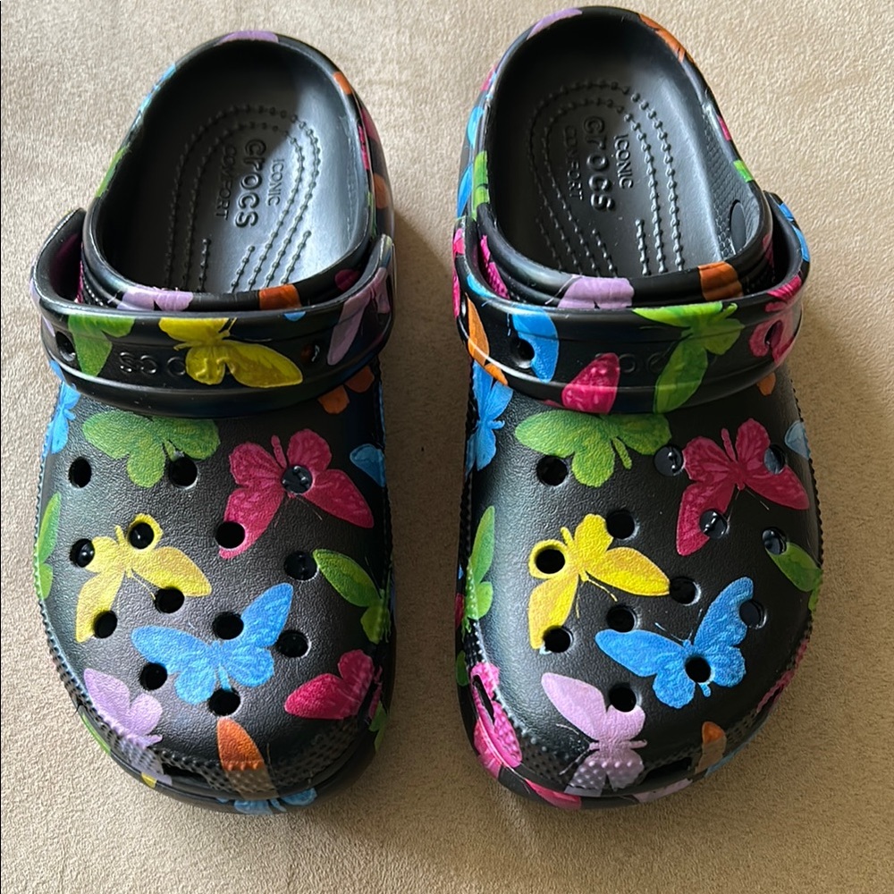 CROCS Black Sandals with Butterflies